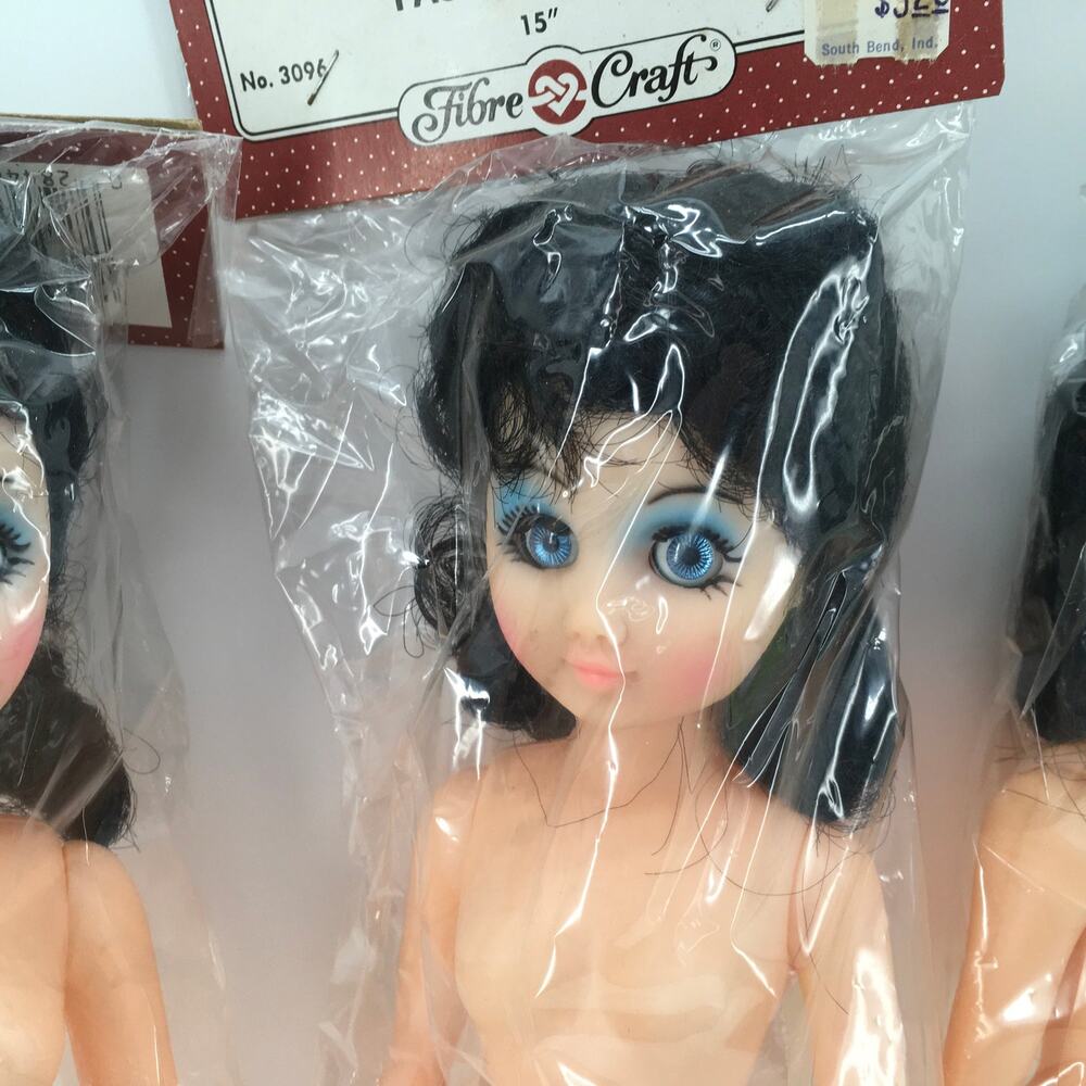 Vintage Fibre-Craft 15" Fashion Doll Black Hair Blue Blinking Eyes 3096 Lot of 3